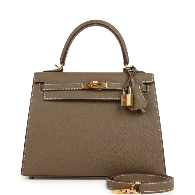 Hermès Kelly Sellier 25 Etoupe Epsom Gold Hardware in Taupe Epsom leather from Madison Avenue Couture