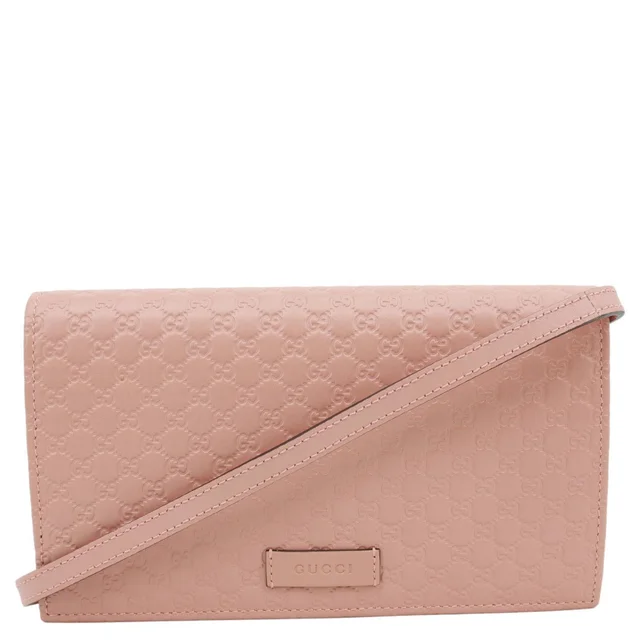 Gucci GG Micro Leather Crossbody Wallet Pink 466507 in Pink Leather from Dallas Designer Handbags