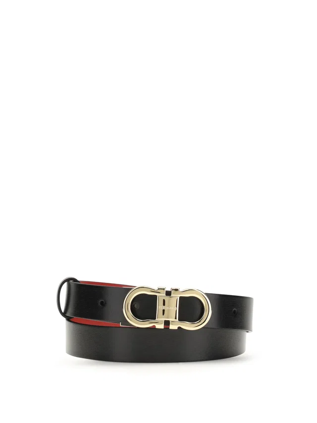 Ferragamo Gancini Belt — Black Calf Leather Bos Taurus in Black Calfskin from HEWI