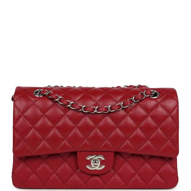 Chanel Medium Classic Double Flap Bag Red Caviar Silver Hardware in Red Caviar leather from Madison Avenue Couture