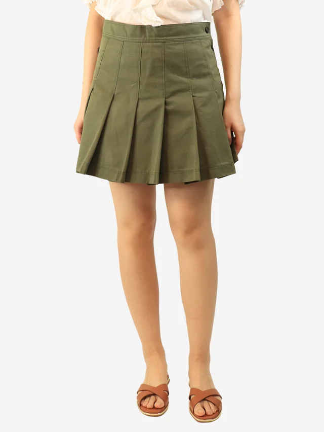 Valentino Garavani Khaki green pleated mini skirt - size UK 10 in Green from Sign of the Times
