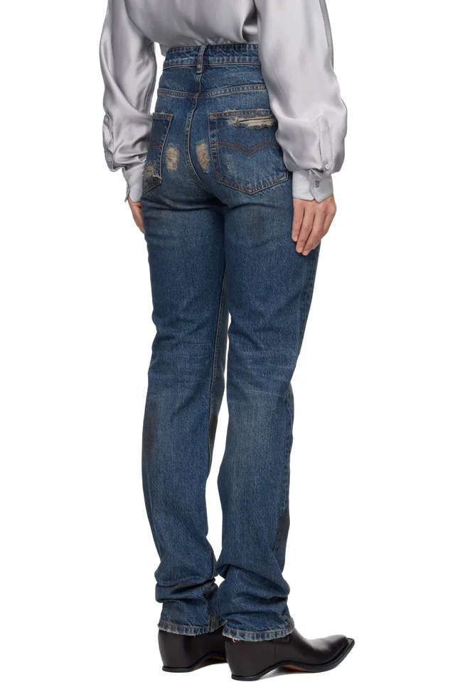 AARON ESH Blue Washed Denim Jeans, photo 3 of 4 from SSENSE