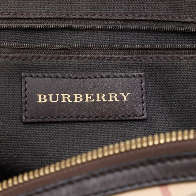 Beige Burberry Medium Haymarket Check Coated Canvas Orchard Bowling Bag Satchel in Beige Coated canvas from Designer Revival, photo 5 of 6