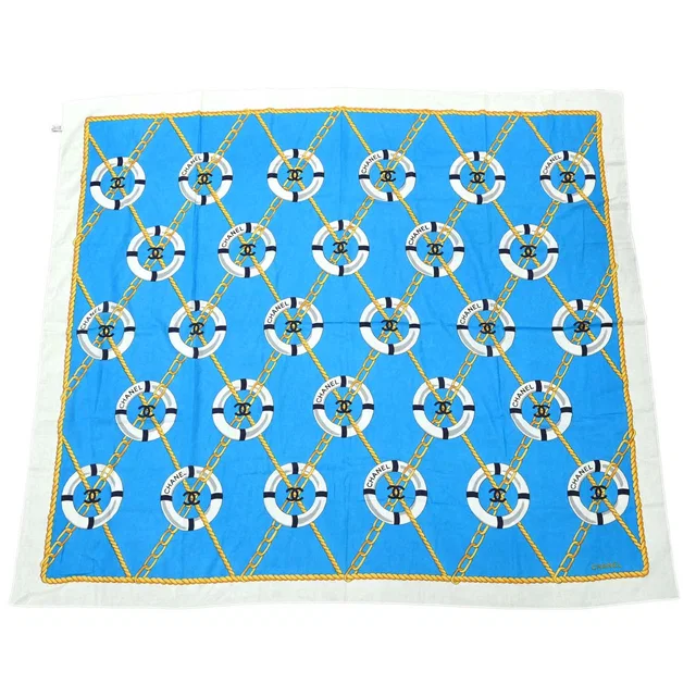 Chanel Blue White Life Ring Scarf Small Good in White from AMORE Vintage Tokyo