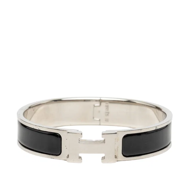 Black Hermès Narrow Enamel Clic H Bracelet PM in Black from Designer Revival