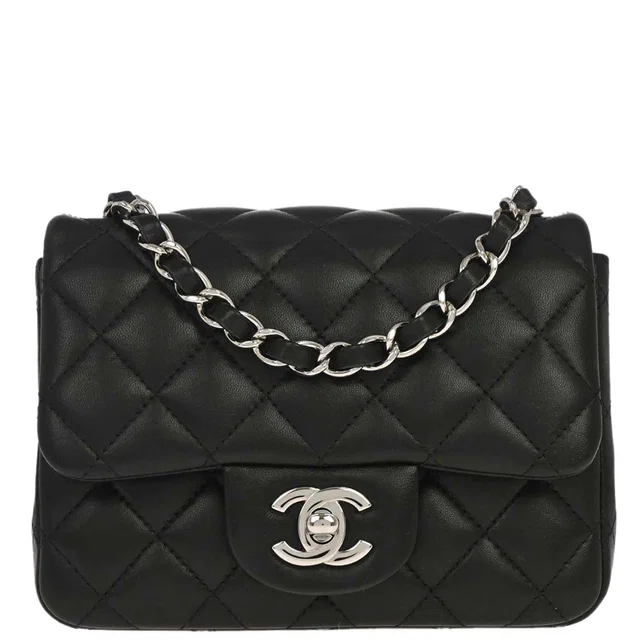 Chanel 2019 Black Lambskin Mini Classic Square Flap Shoulder Bag 17 in Black Lambskin from AMORE Vintage Tokyo