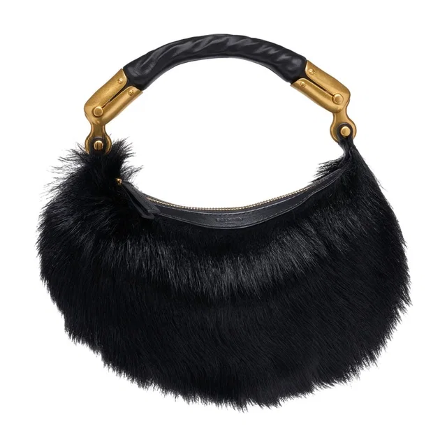 Balmain Ebene Shoulder Bag — Black Fur in Black Leather from HEWI