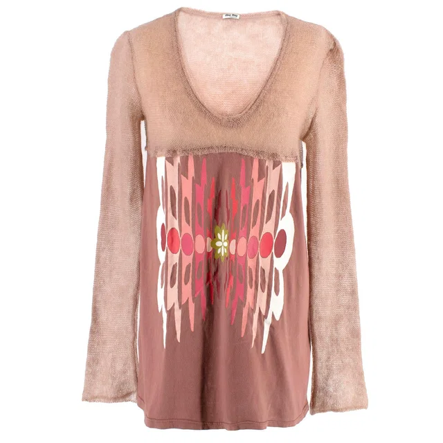 Miu Miu Knitted Trim Long-sleeved Top in Nylon from HEWI