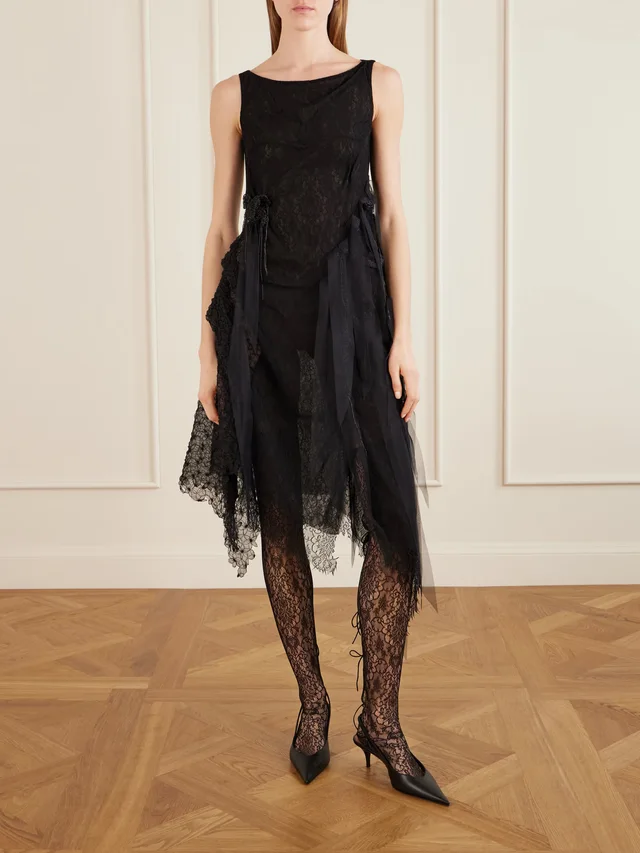 PAULINE DUJANCOURT Bird organza-trimmed embroidered lace midi dress in Black, photo 2 of 2 from NET-A-PORTER (Canada)