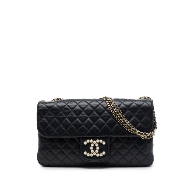 Black Chanel Medium Quilted Lambskin Westminster Pearl Flap Shoulder Bag in Black Lambskin from Designer Revival