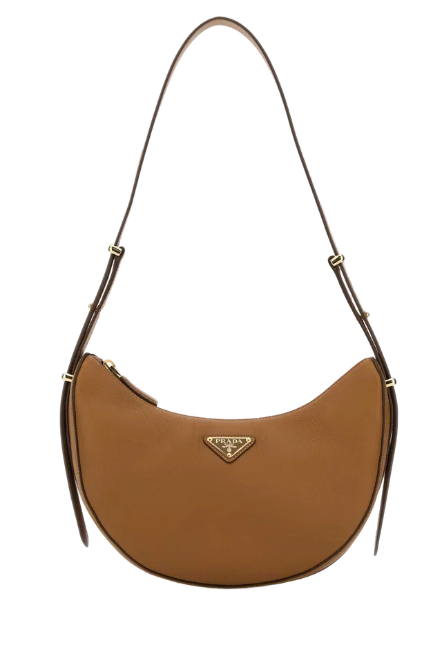 Prada Crescent Leather Shoulder Bag — Brown in Brown Leather from HEWI
