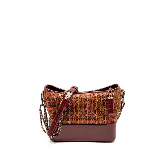 Chanel Gabrielle hobo bag tweed/ calfskin red/multicolour hardware in Red Calfskin from EMIER