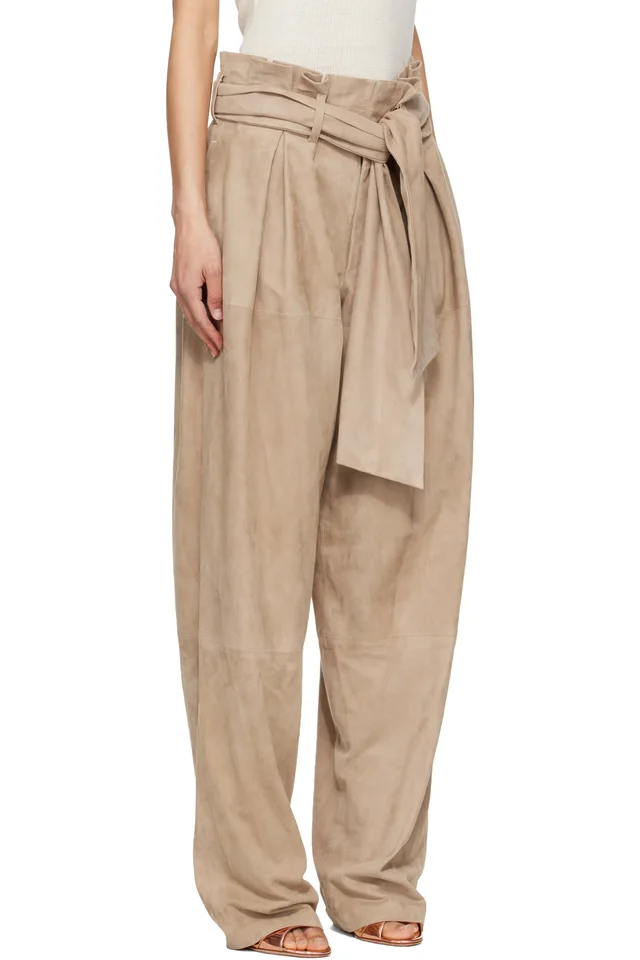 BALMAIN Beige Suede High-Waisted Trousers, photo 2 of 4 from SSENSE