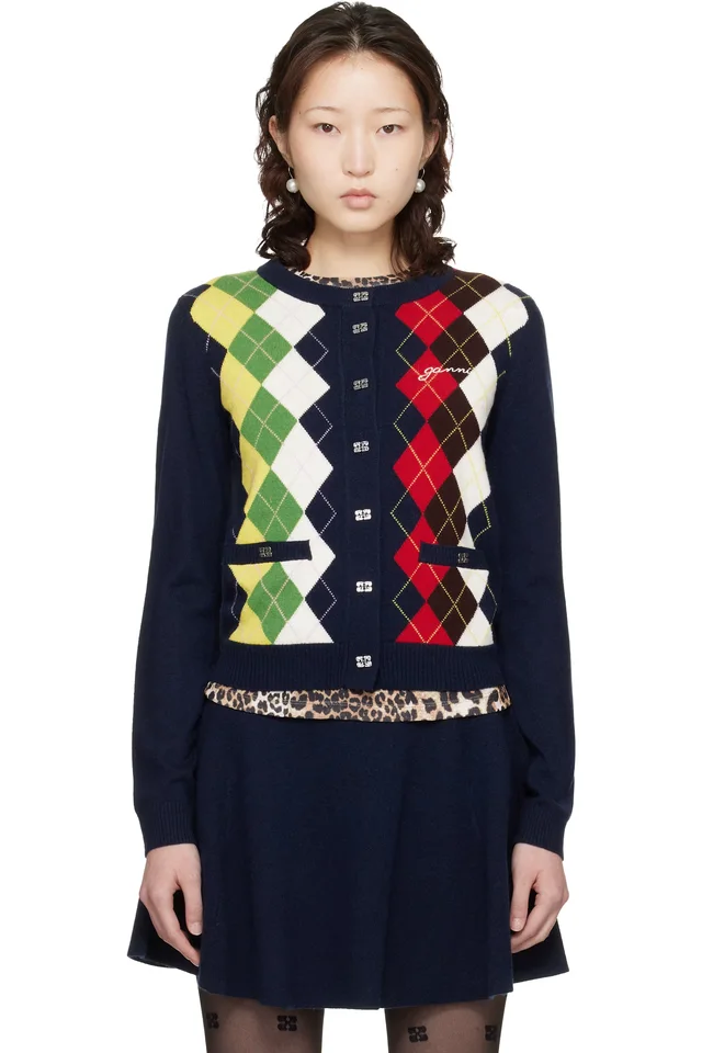 Navy Argyle Print Cardigan