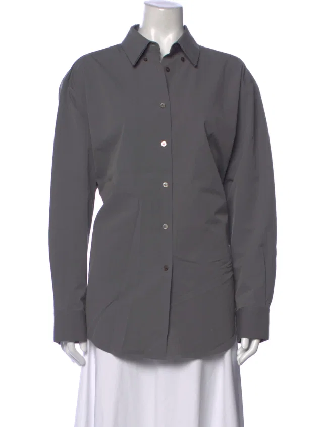 The Row Long Sleeve Button-Up Top in gray from The RealReal