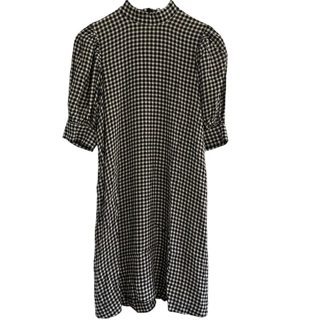 GANNI Black And White Gingham Puff Sleeve Mini Dress 34 Us 2 Picnic Cottagecore in black|white from Poshmark