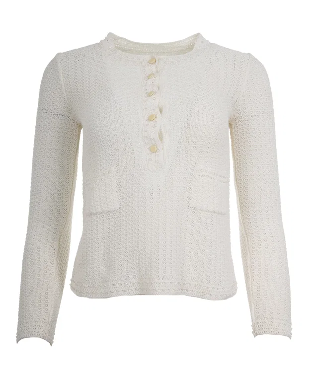 Chanel Knit Cream Detail CC Top 36/38 in White from Luxury Promise