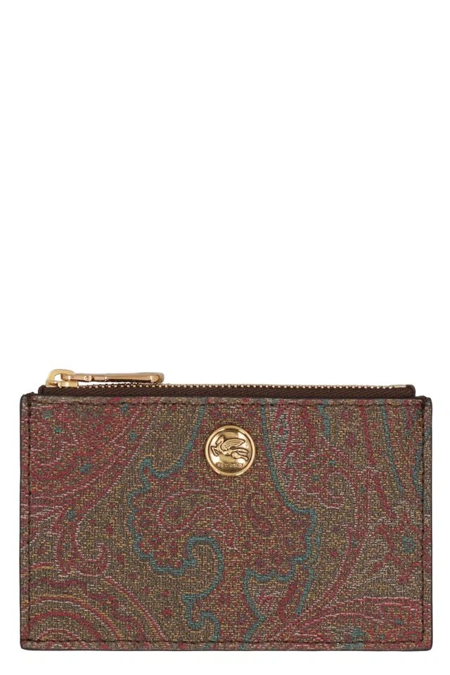 Etro Paisley Jacquard Card Case — Brown Cotton Wallets & Purses in Brown Calfskin from HEWI