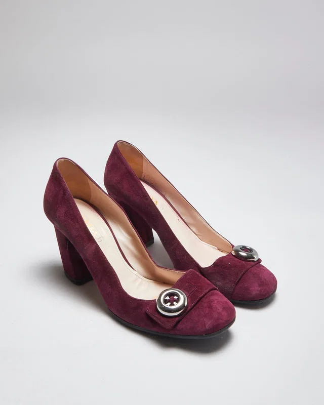 Prada Suede Button Heels - Uk7.5 in Suede from Rokit Vintage