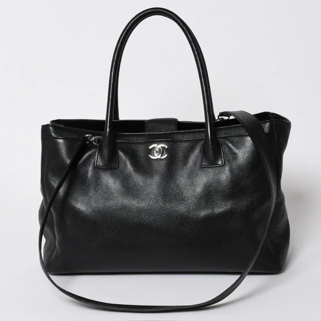 Chanel Executive Tote Bag Medium CC Logo Caviar Leather Black in Black Caviar leather from The Reluxe