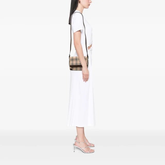 Beige Burberry House Check Canvas Flap Crossbody in Beige Canvas from Designer Revival, photo 6 of 6