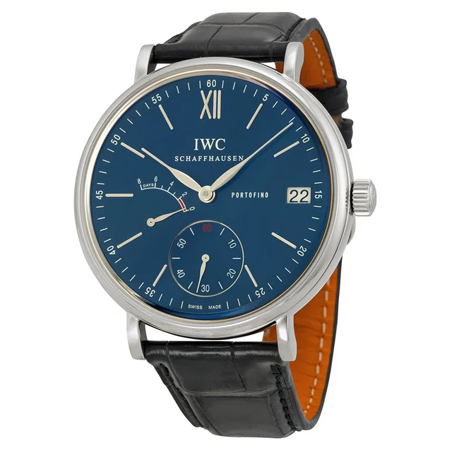 IWC Portofino Hand Wind Blue Dial Mens Watch IW510106 in blue|silver|black|gray Crocodile from Jomashop.com