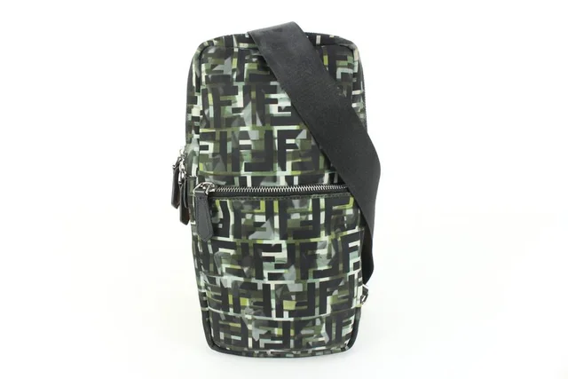 Fendi Black Green Nylon CamouFF Camo Sling Crossbody Messenger in Black Nylon from Bagriculture