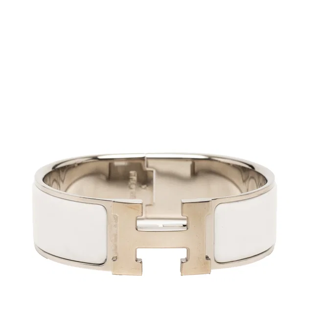 White Hermès Wide Enamel Clic Clac H Bracelet GM in White from Designer Revival
