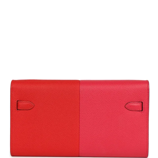 Hermès Kelly Wallet To Go Casaque Rouge De Coeur, Rose Extreme, Bleu Zanzibar Epsom Palladium Hardware in Red Epsom leather from Madison Avenue Couture, photo 3 of 9