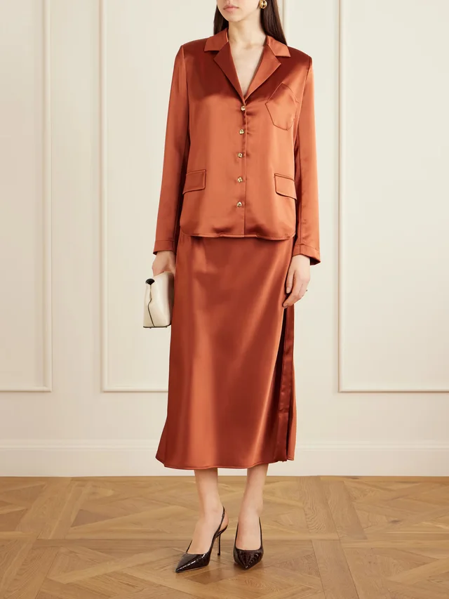 VIOLANTE NESSI Goya satin midi skirt in Orange, photo 2 of 2 from NET-A-PORTER (Canada)