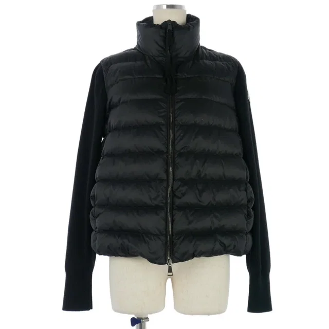 Moncler Knit Contrast Down Jacket Cardigan Long Sleeve Black in Black Nylon from The Reluxe