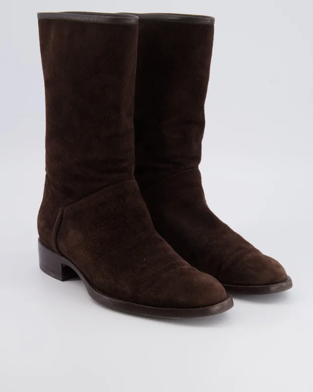 Loro Piana Brown Suede Boots with Leather Detail Size EU 37 in Brown Suede from Sellier, photo 2 of 2