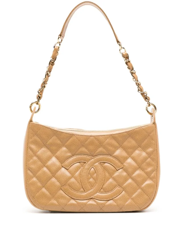 Chanel Pre-Owned 2002 Quilted Shoulder Bag | Yellow | FARFETCH in Yellow Caviar leather from Farfetch