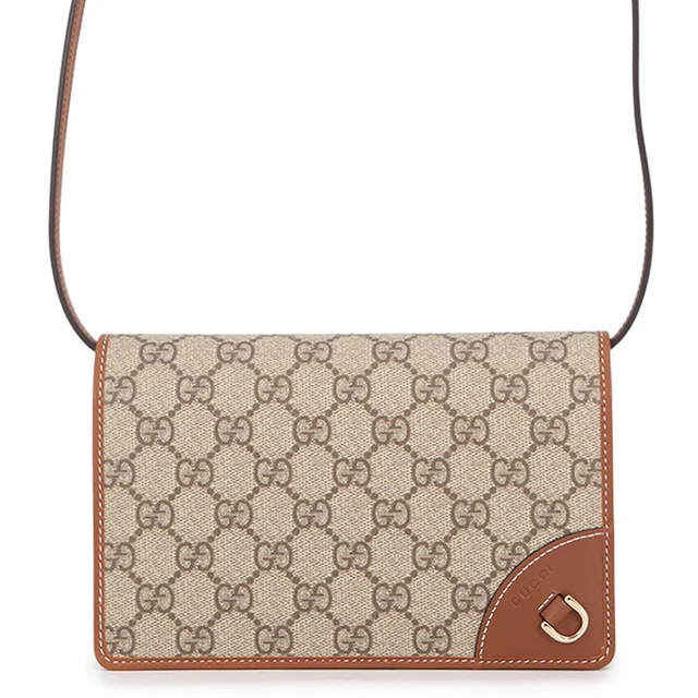Gucci GG Emblem Shoulder Wallet Beige/Brown820688 GG Supreme/Leather in Beige Leather from GALLERY RARE