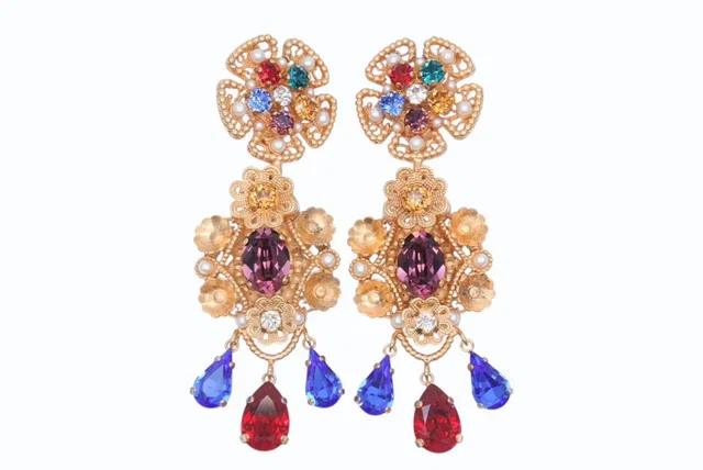 Dolce & Gabbana Earrings Brass Faux Pearl Rhinestone from The Reluxe