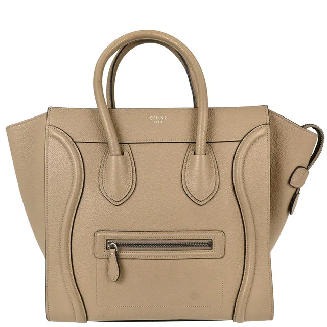 Celine Beige Mini Luggage Tote Bag in Beige Leather from AMORE Vintage Tokyo