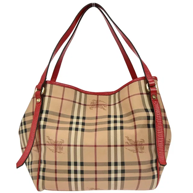 Burberry Beige Red House Check Tote Bag in Beige Patent leather from AMORE Vintage Tokyo