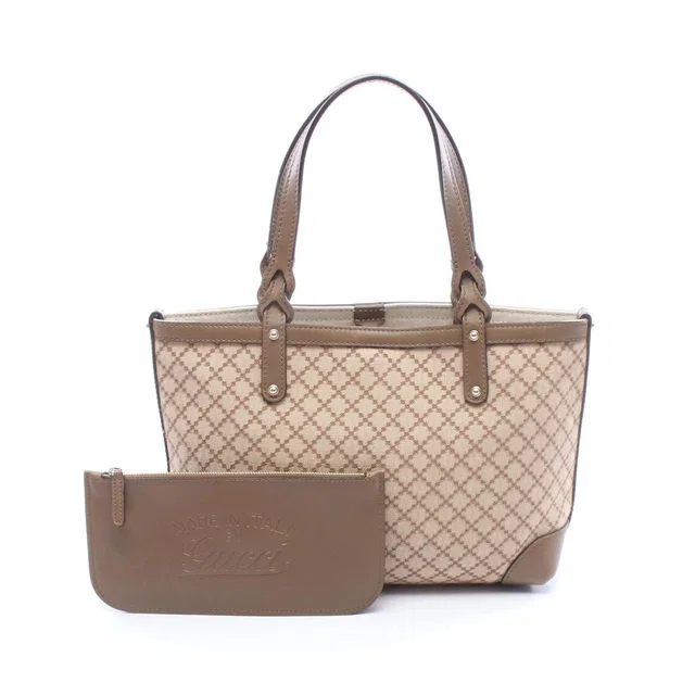 Gucci Tote Diamante Beige Brown Canvas Leather in Brown Canvas from The Reluxe