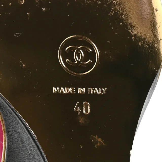 Chanel Cap Toe Open Wedge Pumps 40 Fuchsia Black in Black Lambskin from FASHIONPHILE, photo 7 of 9