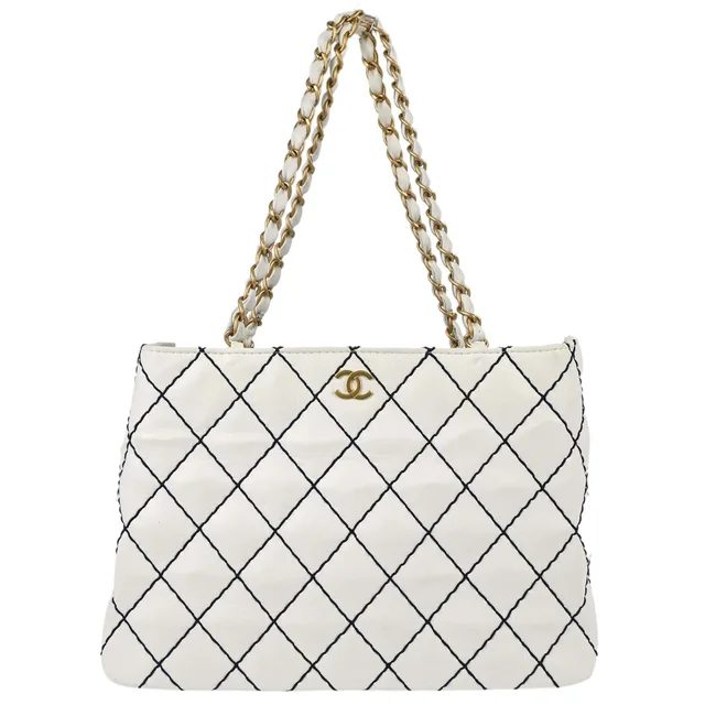 Chanel 2000-2002 White Calfskin Wild Stitch Tote Bag in White Calfskin from AMORE Vintage Tokyo