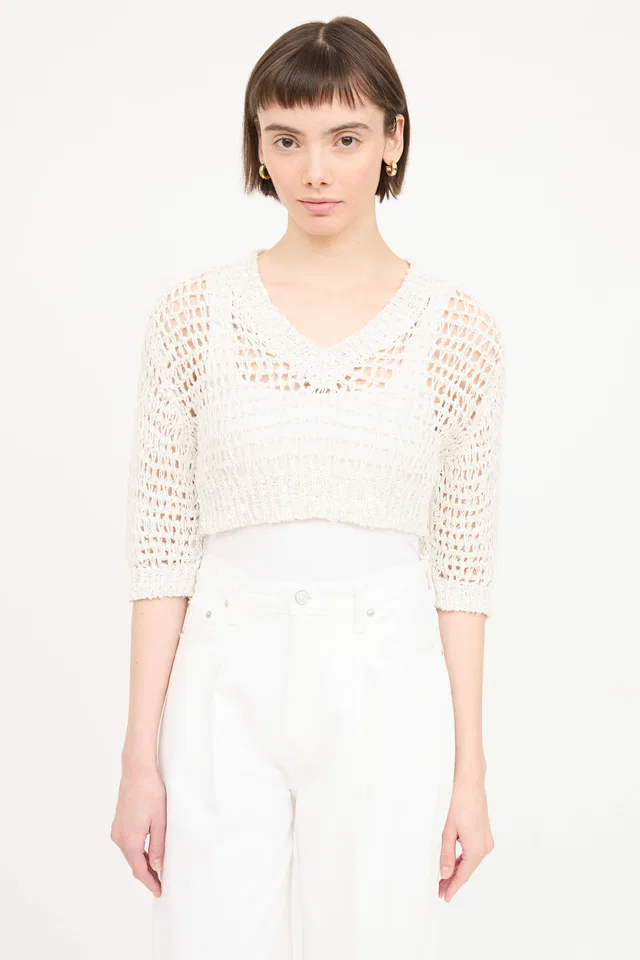 Brunello Cucinelli Crochet Sequin Top from VSP Consignment