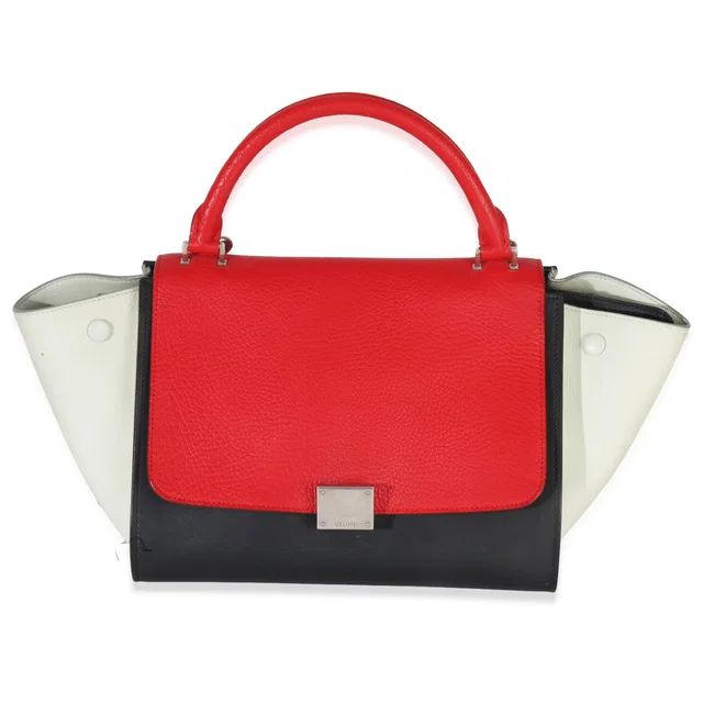 Celine Red Black White Grained Calfskin Small Trapeze Bag Multicolor; Leather Handbag in Black Caviar leather from HEWI