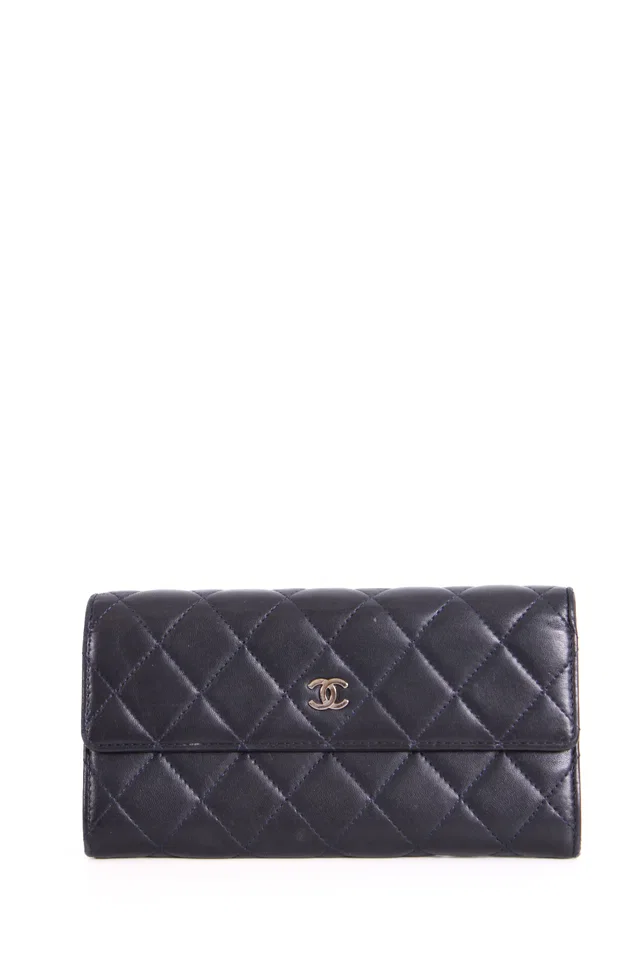 Chanel Lamb Skin long Purse Navy in Navy Lambskin from Luxury Promise