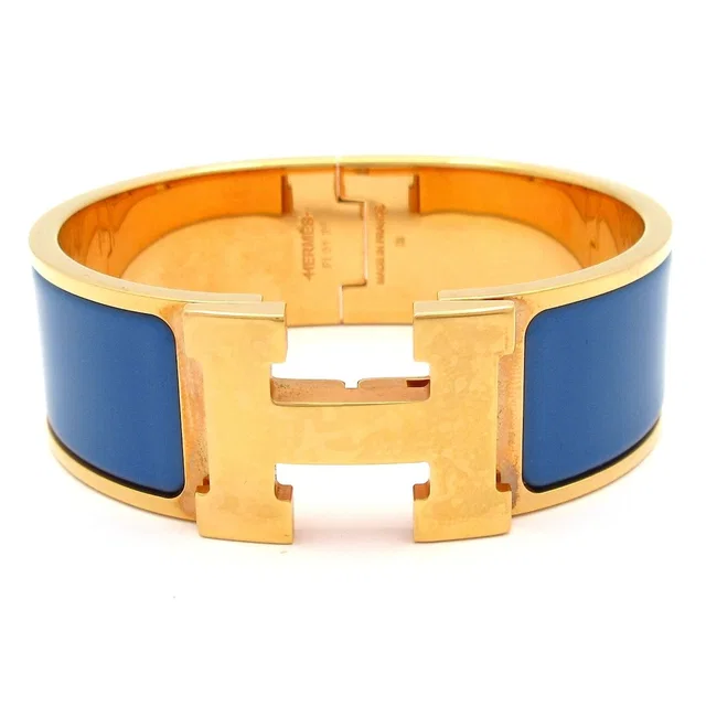 Hermès Bangle Clic Clac Pink Gold Blue Bracelet in Blue from The Reluxe
