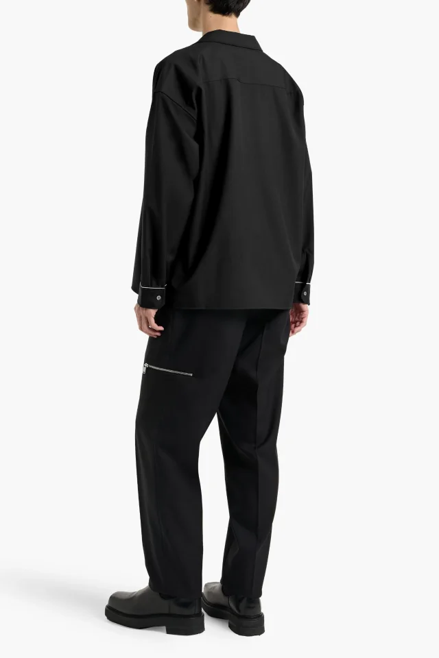 Frame Piped-Trim Virgin Wool-Blend Camp Collar Shirt in Black, photo 3 of 4 from THE OUTNET