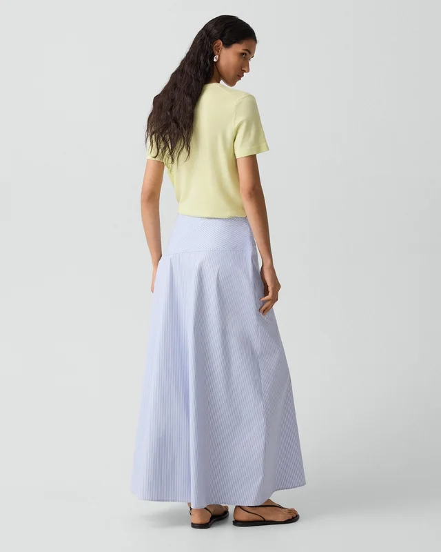 Theory Angled Yoke Skirt in Striped Cotton-Blend, photo 4 of 5 from Theory