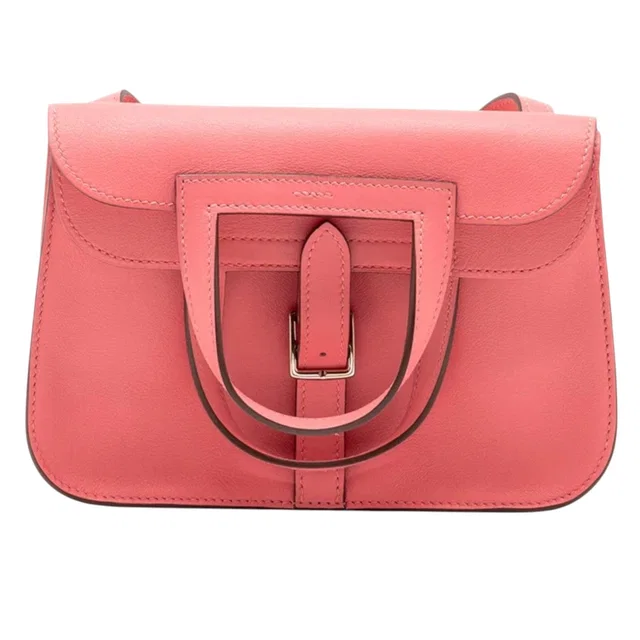 Hermès Mini Halzan 22 Swift Rose Azalee with PHW - A Stamp in Pink Swift leather from Luxury Promise