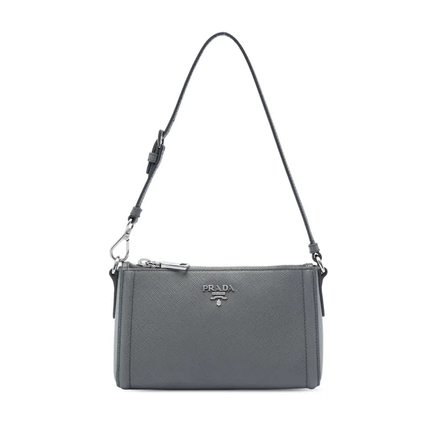 Gray Prada Saffiano Lux Pochette Shoulder Bag in Grey Saffiano leather from Designer Revival