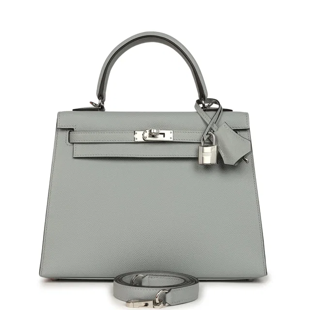 Hermès Kelly Sellier 25 Bleu Glacier Epsom Palladium Hardware in Blue Epsom leather from Madison Avenue Couture