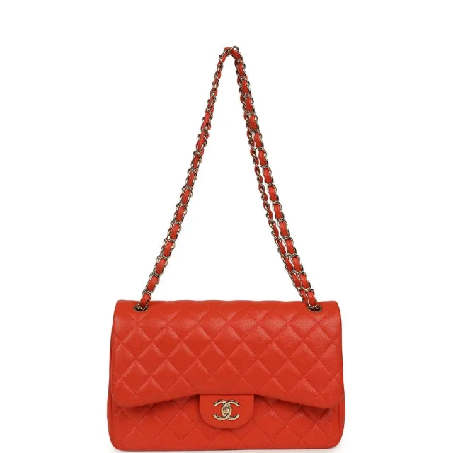 Chanel Jumbo Classic Double Flap Bag Dark Orange Shiny Caviar Light Gold Hardware in Orange Caviar from Madison Avenue Couture, photo 3 of 3